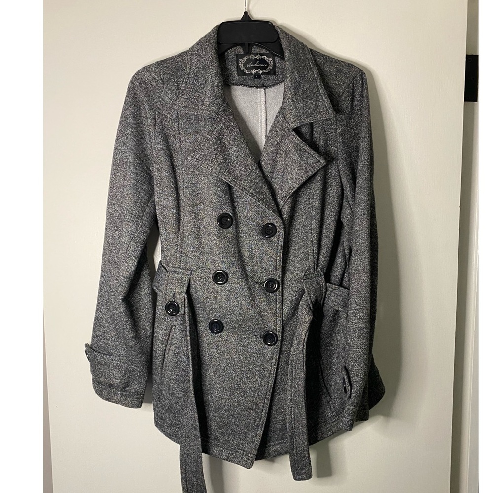 Gray and black pea coat